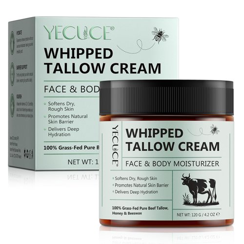 Uruses Beef Tallow for Skin, Tallow and Honey Balm, Natural Whipped Tallow Cream for Face & Body Moisturizer, Tallow Cream with Honey & Beeswax, Body Lotion Skin Care for Sensitive Skin, 4.2 oz
