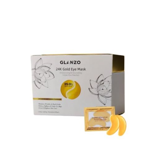 GLANZO eye mask, collagen skin care products, eye patches for puffy eyes, eye masks for dark circles and puffiness, and 24k gold under eye patches (30 pairs)