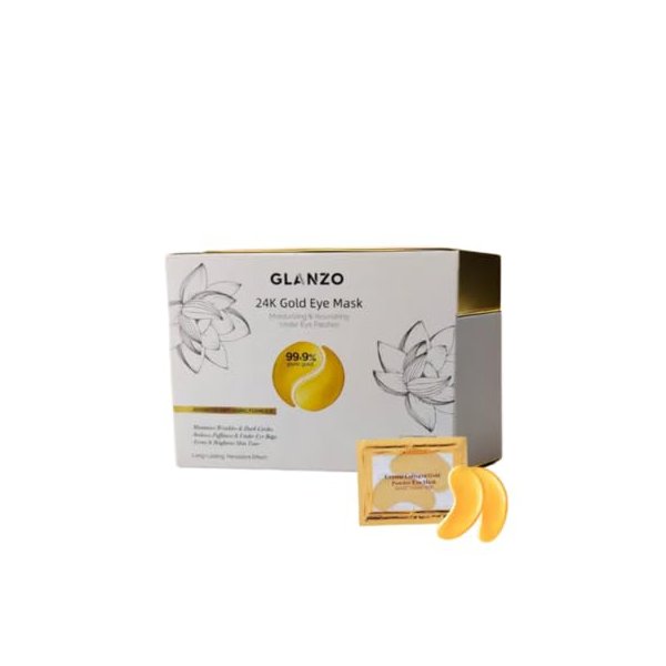 GLANZO eye mask, collagen skin care products, eye patches for puffy eyes, eye masks for dark circles and puffiness, and 24k gold under eye patches (30 pairs)