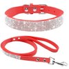 Haoyueer Cute Dazzling Sparkling Elegant Fancy Soft Suede Leather Bling Rhinestone Crystal Jeweled Pet Cat Dog Puppy Collar Dog Leash Combo Set(Red,XXS)