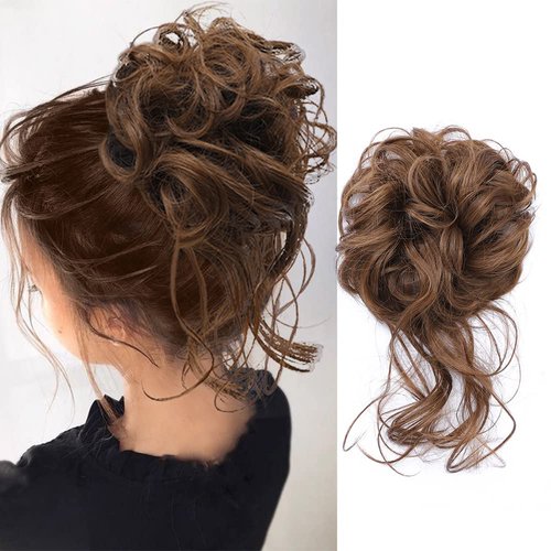 ZERAL Messy Bun Hair Piece Tousled Updo Hair Extensions With Elastic Hair Bands Curly Hair Bun Scrunchie for Women(Light Ash Brown#)