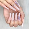 Artquee 24pcs French Nude White Ballerina Flash Diamond Crystal Long Glossy Coffin Flash Fake Nails Press on Nail False Tips Manicure for Women and Girls