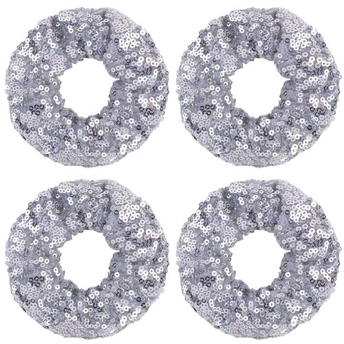 4 Pcs Sparkle Sequin Hair Scrunchie Hair Bobbles Metallic Elastics Ponytail Holders Hair Wrist Ti...