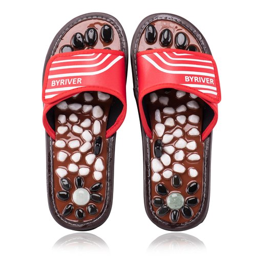 BYRIVER Acupressure Foot Massager Reflexology Massage Slippers Shoes Sandals for Men Women, Relief Plantar Fasciitis Heel Arch Arthritis Neuropathy Pain (Red 25)