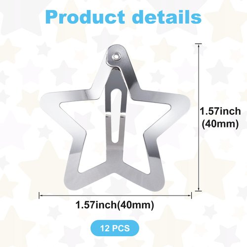 Isslly 12PCS Cute Star Hair Clips for Women, Silver Metal Star Hair Snap Barrettes, Non Slip Hair Accessories for Women, Girls for Daily Use, Parties - 4x4mm