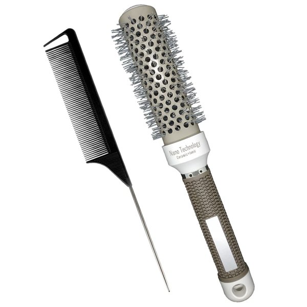 Round Hair Brush for Blow Drying Curling Brush Vented Thermal Barrel Ceramic Circle Brush for Rolling, Wave Hair Styling Blowout Brush Rubber Handle (1.3 inch/32mm, White)