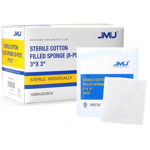 JMU 3x3 Sterile Gauze Pads Individually Wrapped, 100 Count Cotton Filled Gauze Pads, 8-ply Woven Gauze Sponges, Esthetic Wipes for First Aid Wound Dressing