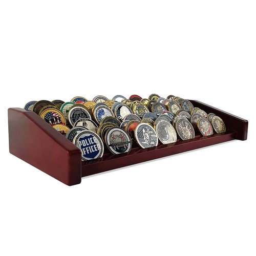 ASmileIndeep 8 Rows Military Challenge Coin Display Holder for Desk Military Coin Display Stand Holds 60-70 Coins Army Police Challenge Coin Display Rack Case Wooden,Mahogany Finish