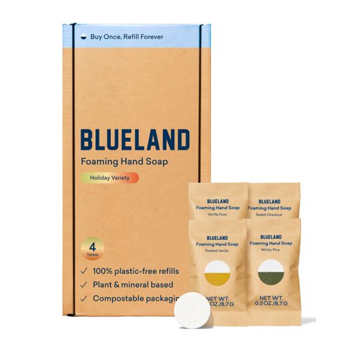 BLUELAND Foaming Hand Soap Tablet Refills - 4 Pack, Holiday Scents | Eco Friendly Products & Cleaning Supplies | Makes 5 x 9 Fl oz bottles (45 Fl oz total)