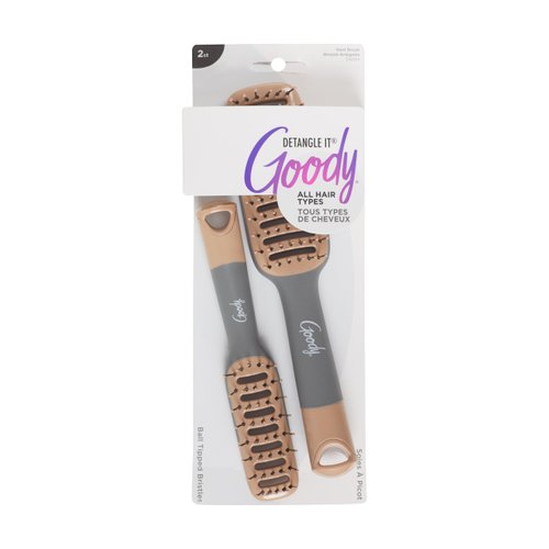 Goody Detangle It Vented Hair Brush, Quick Drying Detangler Brush with Flexible Bristle, Use as a Detangling Brush or Styling Brush to Tackle Tangles, Knots & Frizz, All Hair Types, Brown/Grey - 2 Ct