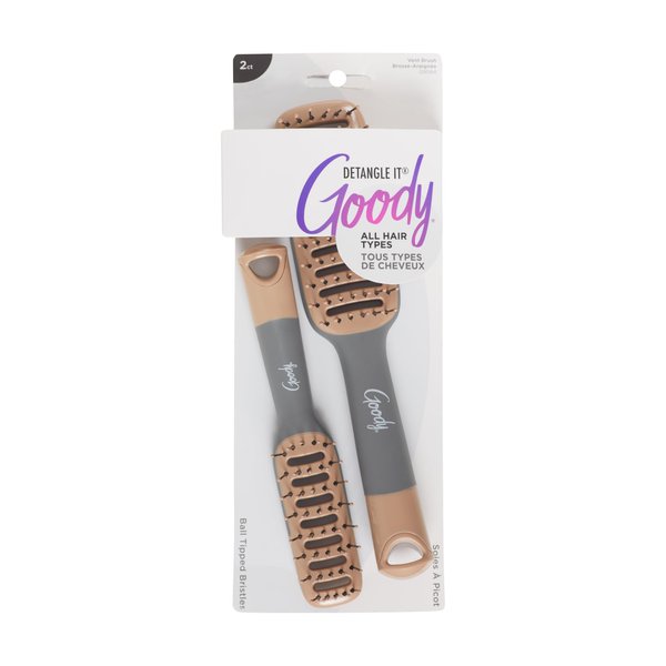 Goody Detangle It Vented Hair Brush, Quick Drying Detangler Brush with Flexible Bristle, Use as a Detangling Brush or Styling Brush to Tackle Tangles, Knots & Frizz, All Hair Types, Brown/Grey - 2 Ct