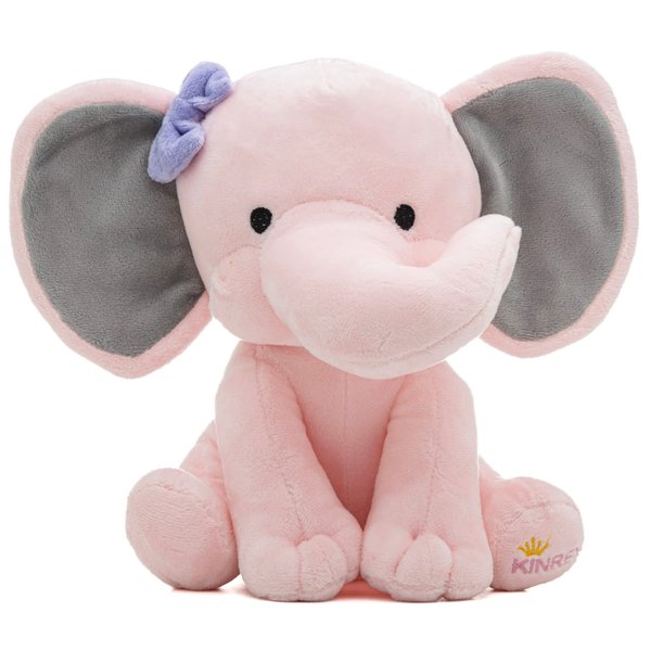 KINREX Elephant Stuffed Animals – Stuff Animal Plush Toy for Babies Girls Boys, Elephants Plushie Teddy Bear Toys for Birth Stats Baby Shower Infant Newborn Boy & Girl, Pink Measures 9 Inches