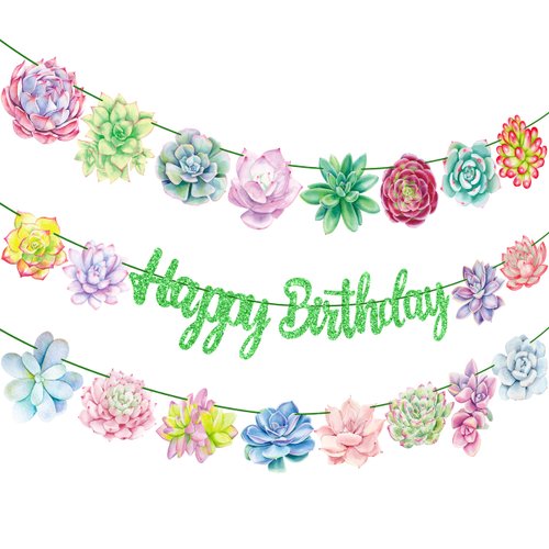 Succulent Birthday Party Decorations Green Succulent Happy Birthday Banners Succulent Plant Party Decorations for Fantasy succulent Birthday Party succulent Theme Baby Shower Supplies