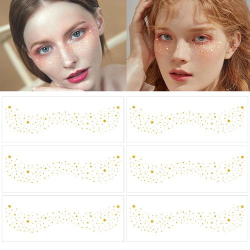 Totelux Gold Freckles Face Tattoos Sparkle Star Faux Freckles Temporary Tattoos Face Glitter Makeup Patch Stickers for Women Girls Makeup Accessories Christmas Party Supplies 6Pcs