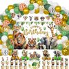 Mpanwen Jungle Safari Birthday Party Decorations, 127 Pcs Zoo Safari Animal Theme Party Supplies for Baby - Backdrop, Banner, Cake, Cupcake Toppers, Palm Leaves