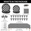 123 Pcs Black and White Checkered Racing Party Decorations Car Party Tableware Set Race Themed Party Plates Banner Tablecloth Car Sports Napkins Forks Hanging Swirls Checkered Birthday Party Supplies