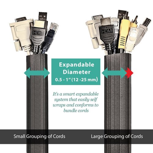 UT Wire UTW-FCW8-BK 8-Feet Expandable Flexi Cable Wrap, Black | 2 Pack