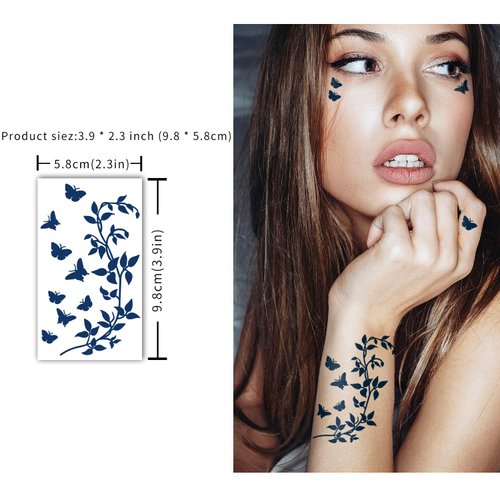 30 Sheets Semi-Permanent Tattoos for Women Girls Kids Realistic Waterproof Temporary Tattoos Crown Floral Rose Dark Blue Fake Tattoos, Lasting 1-2weeks Tiny Tattoo Stickers
