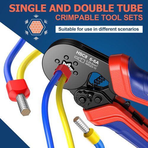 Ferrule Crimping Tool Kit with 1500PCS Wire Connectors, Preciva Upgrade Double & Single Hexagonal AWG23-10 Sawtooth Self-Adjustable Ratchet Wire Terminals Crimper Kit