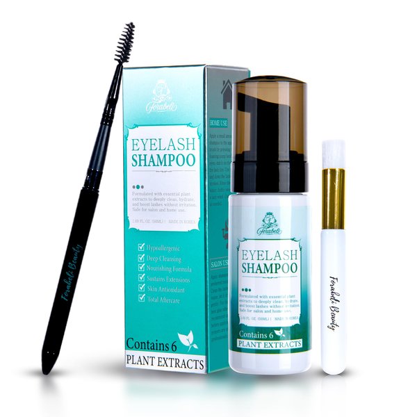 Forabeli Eyelash Extension Shampoo Brush + Wand 50ml / Eyelid Foaming Cleanser/Lash Cleaner/Eyelash Wash & Lash Bath for Extensions/Paraben, Sulfate Free/Safe Makeup Remover Salon & Self Use
