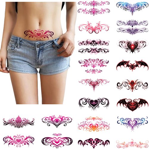 20 Sheets Sexy Waterproof Temporary Tattoos, Succubus Tattoos, Fake Body Tattoos Stickers, Cover Scar Female Tattoo, Navel and Neck Temporary Tattoos for Girl and Adult Women