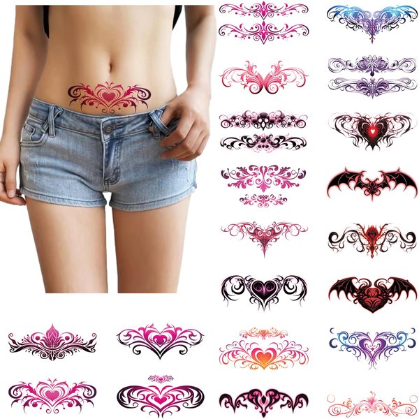 20 Sheets Sexy Waterproof Temporary Tattoos, Succubus Tattoos, Fake Body Tattoos Stickers, Cover Scar Female Tattoo, Navel and Neck Temporary Tattoos for Girl and Adult Women