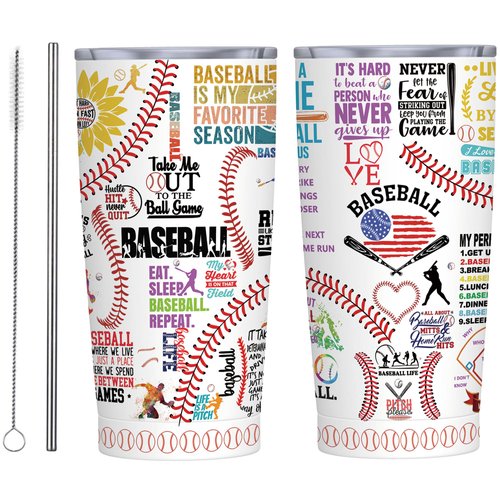 JDEIFKF Baseball Tumbler Cup Baseball Mug With Lid,Baseball Lover Birthday Gifts Stainless Steel Vacuum Coffee Mug Cup Baseball Gifts For Women Men 20 Oz