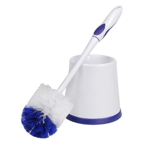 Rubbermaid Comfort Grip Toilet Bowl Brush and Caddy Set, Soft Rubber Handle, White/Blue, 16.5 Inch Single Brush and Caddy (FG6B9900)