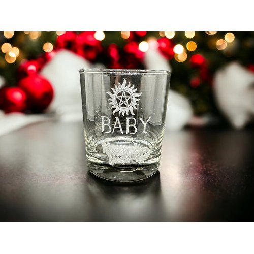 Brindle Southern Farms Supernatural Inspired Gift Set of 2 SPN Etched Rocks Glasses: Stay Inside the Salt Ring and Dean's Baby, Whiskey Glass Supernatural Gift for TV Show Fan