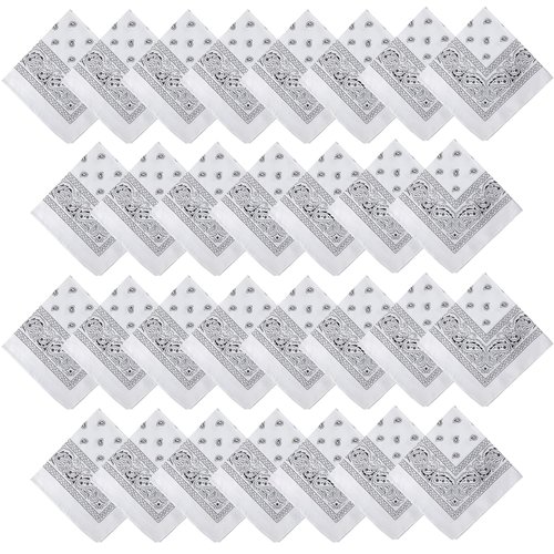 30 Pcs Bandanas Bulk Paisley Bandanas Unisex Head Wrap Scarf Cowboy Bandanas Headband Handkerchief for Women Men (White)
