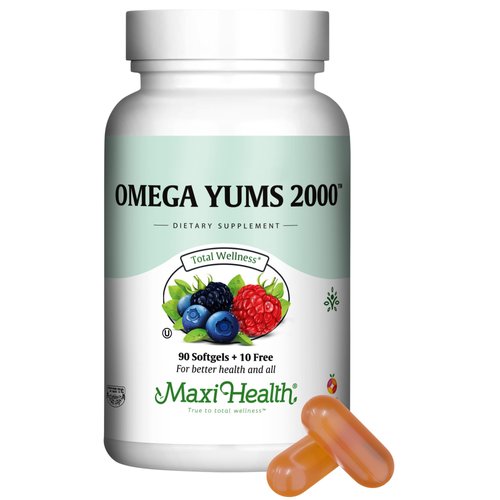 Maxi Health Fish Oil 2000mg - Omega 3 Supplement for Adults and Kids - Fruity Burst - Omega-3 Fish Oil Source of EPA/DHA Fatty Acids - Heart, Brain, Joint Health - Kosher Certified - 100 Softgels