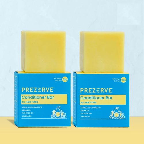 Prezerve Conditioner Bar for all Hair Types | Avocado oil | Jojoba Oil | Prevents hair breakage and helps detangle hair | Soap Free | Safe for coloured hair | Unisex Pack of 2 Brown