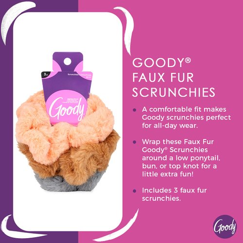 Goody Hair Scrunchie - 3 Count, Faux Fur - Help Keep Hairs In Place - Hair Accessories to Style With Ease and Keep Your Hair Secured - For All Hair Types - Pain Free