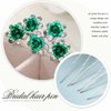 Bartosi Flower Hair Pins Rhinestone Bridal Hair Pieces Bride Wedding Hair Accessories for Women and Girls (Pack of 5) (Green)