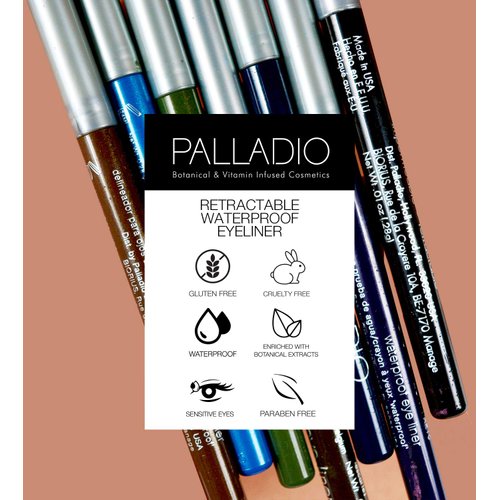 Palladio Retractable Waterproof Eyeliner, Richly Pigmented Color and Creamy, Slip Twist Up Pencil Eye Liner, Smudge Proof Long Lasting Application, All Day Wear, No Sharpener Required, Pure Black