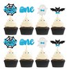 24Pcs Halloween Spooky One Cupcake Toppers Blue Bat Boo Boy First Birthday Cupcake Picks for Halloween Theme Boy Kids First Birthday Party Decorations Supplies
