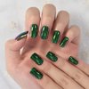Chrome Green Press On Nails Short Square Full Cover Fake Fingernails Art Daily Wearable Electroplate Design Manicure False Nails Tips (24pcs)