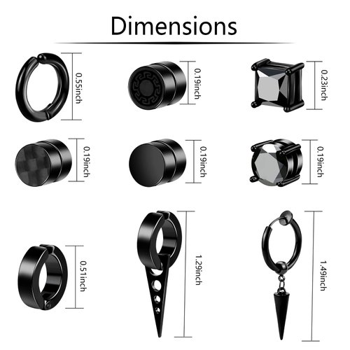 ONESING 12 Pairs Black Magnetic Earrings for Men Clip On Earrings for Men Fake Earrings Mens Earrings Hoop Dangle Earrings Black Earrings for Men Women Fake Piercing Non-Piercing Earrings Set