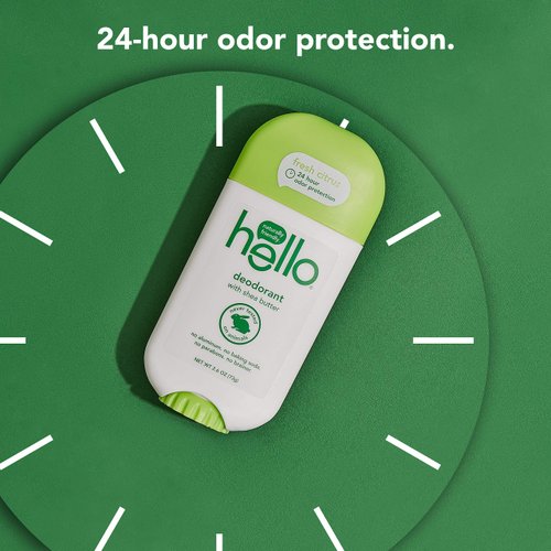 hello Shea Butter Fresh Citrus Deodorant for Women and Men, Aluminum Free, Baking Soda Free, Parabens Free, 24 Hour Protection, 2.6 Ounce (Pack of 3)