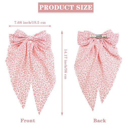 SAWINDA 2PCS Floral Hair Bows for Women Boho Oversized Hair Ribbons Barrettes Cute Aesthetic French Style Hair Ribbon Barrettes Metal Clips Bowknot Hair Accessories for Teen Girls
