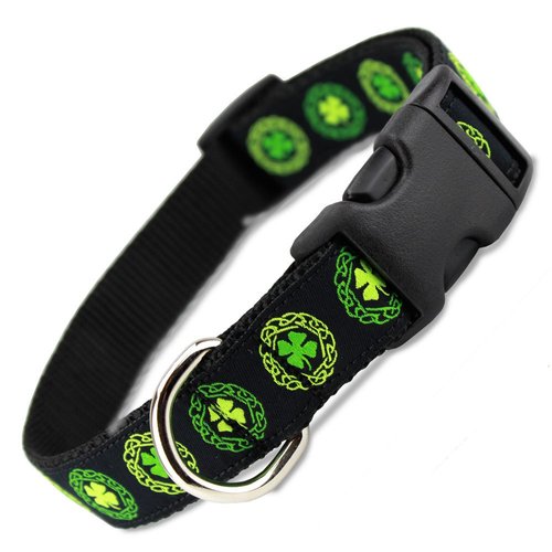 Irish Dog Collar with Celtic Knots on Black, X-Small Dogs 5-13 lbs (Collar: 5/8" Wide, 6.5" - 10" Long)