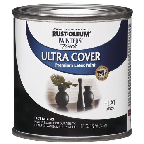Rust-Oleum 1976730 Painter's Touch Latex Paint, Half Pint, Flat Black, 8 Fl Oz (Pack of 1)