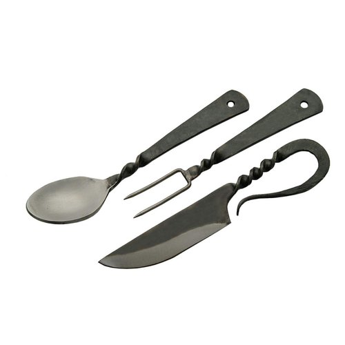 SZCO Supplies 7.25"" Fork Knife and Spoon Medieval Eating Utensil Set, Carbon Steel, Multicolor (HS-4406)