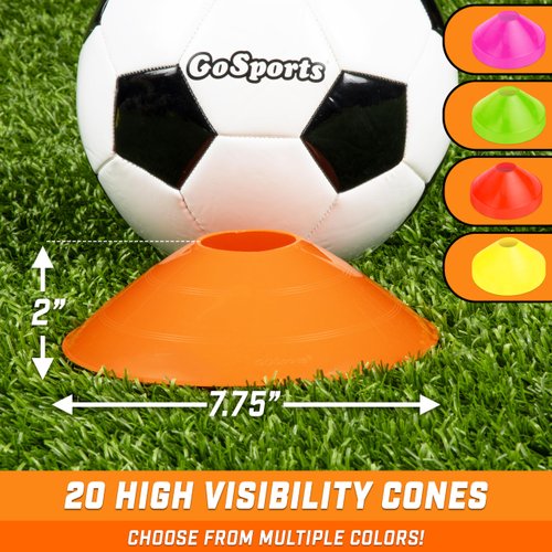 GoSports Premium Sports Cones for Agility Training and Drills - 20 Pack with Tote - Orange