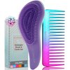 Lily England Detangler Brush & Hair Comb Set - Lightweight Hair Brush & Wide Tooth Comb for Women & Kids - Smooth Detangling Brush & Comb for Curly Hair, Straight, Dry, Fine, & Thick Hair, Purple