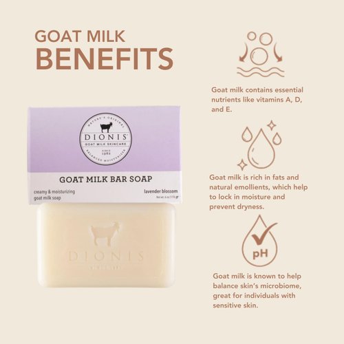 Dionis Goat Milk Skincare 6oz Lavender Blossom Scented Hand & Body Bar Soap - Moisturize, Restore, For All Skin Types, Non Greasy, No Residue - Cruelty Free Made In The USA - Paraben Free Formula