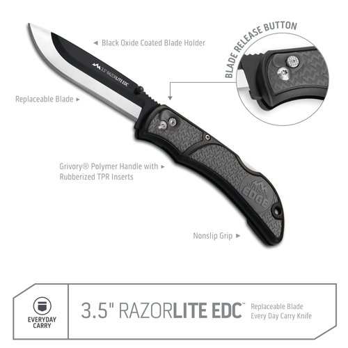 OUTDOOR EDGE 3.5" RazorLite EDC Knife. Pocket Knife with Replaceable Blades and Clip. The Perfect Hunting Knife for Skinning Deer. Gray with 6 Blades