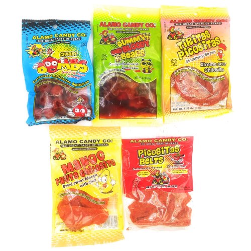 Alamo Candy Company Variety Candy Pack - 5 Bags Of Mexican Candy - Gummy Bears In Chamoy and Chil...