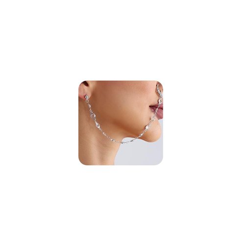 Octwine Women Crystal Nose Rings Earrings Chain Hoops Earrings Chain Fake Nose Ring Chain Non Piercing Nose Rings Earrings to Dangle Halloween Earring for Women (Silver)