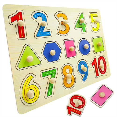 Toddler Toys Wooden Peg Puzzles - Numbers and Shapes, Kids Toys Toddler Puzzles, Montessori Toys for 3+ Year Old, Education Toddler Learning Toys Ages 3-4, Great Preschool Gift for Girls and Boys